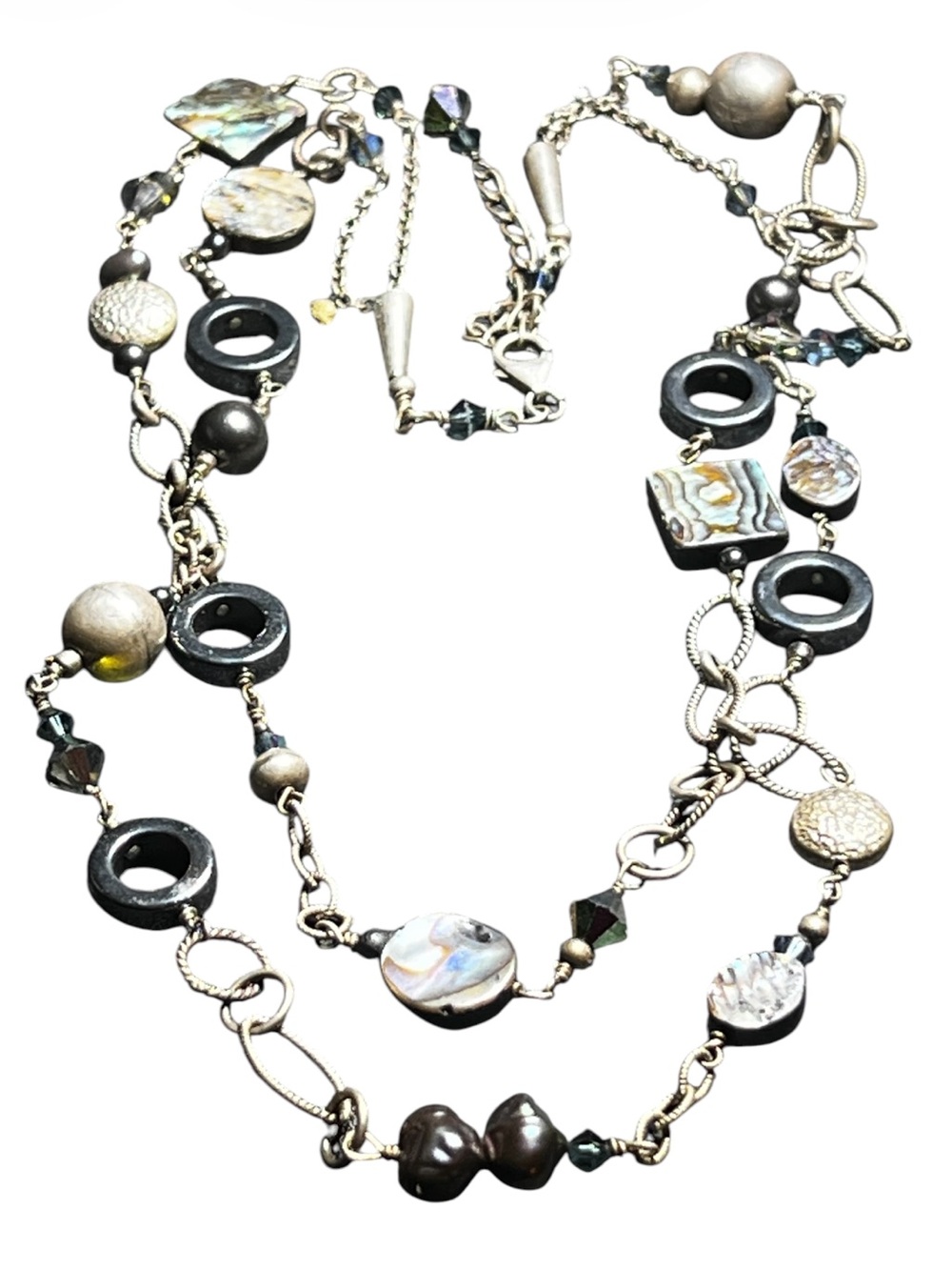Silpada Sterling Silver Abalone Mother of Pearl Onyx Hematite Pearl Necklace - Picture 14 of 16